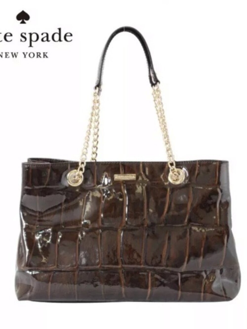 Kate Spade Knightsbridge Helena Handbag. Brown Croc Patent Leather